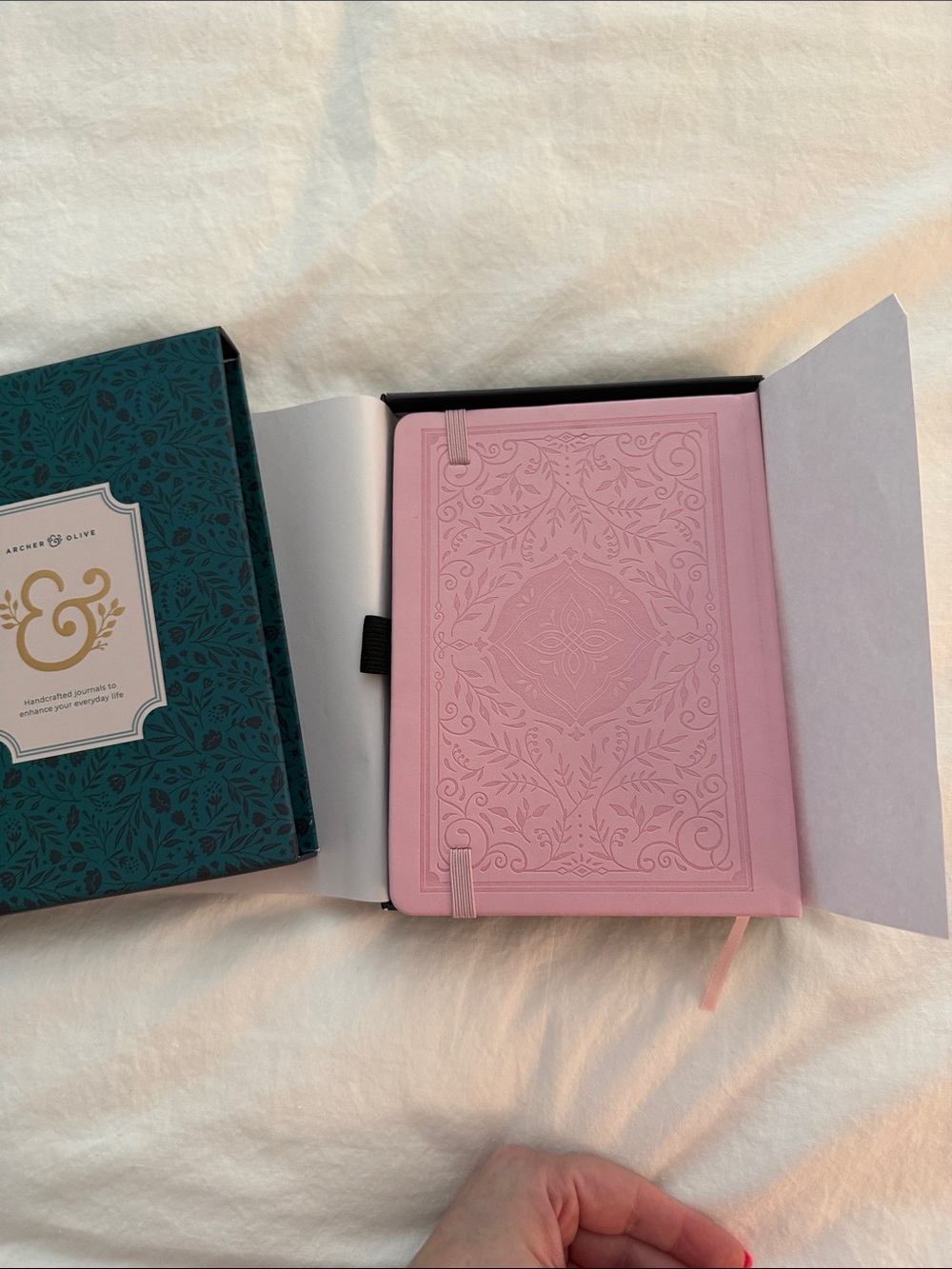 Archer & Olive B6 Pink Embossed Hardcover Notebook with Elastic Closure - Picture 3 of 7